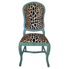Hollywood Regency Serge Roche Style Carved Palm Animal Print Dining Accent Chair