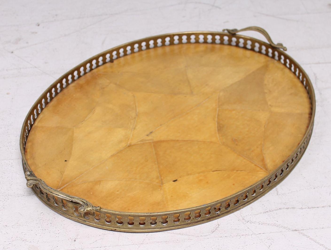 Hollywood Regency Serving Tray Goatskin and Brass, Aldo Tura Era 3