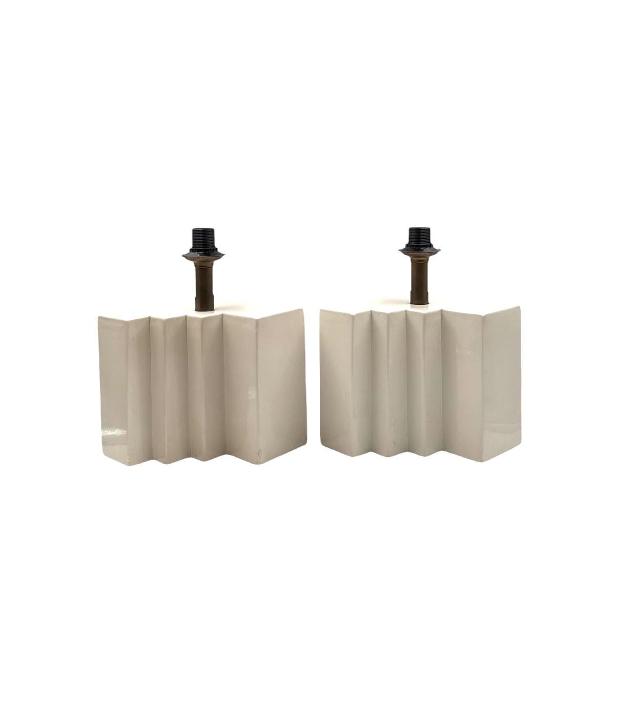 Hollywood regency set of 2 ceramic table Lamps, France 1970s in vendita 4