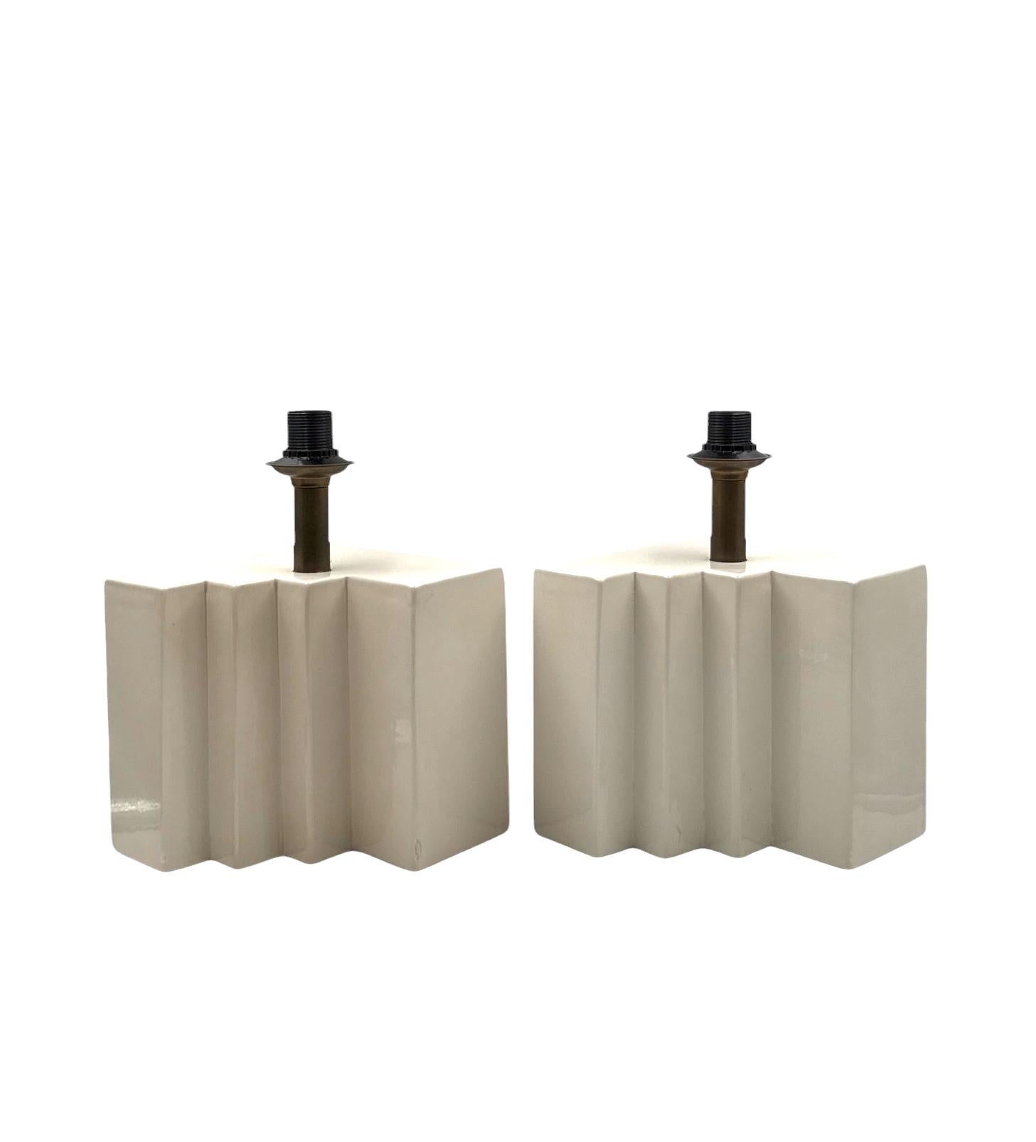 Hollywood regency set of 2 ceramic table Lamps, France 1970s in vendita 5