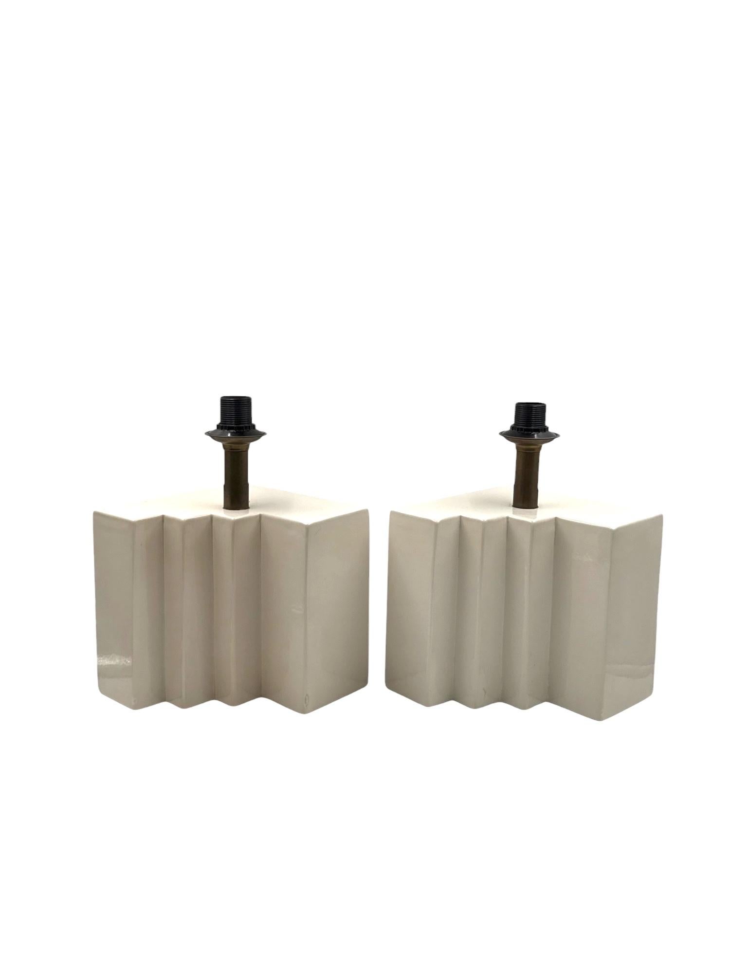 Hollywood regency set of 2 ceramic table Lamps, France 1970s in vendita 6