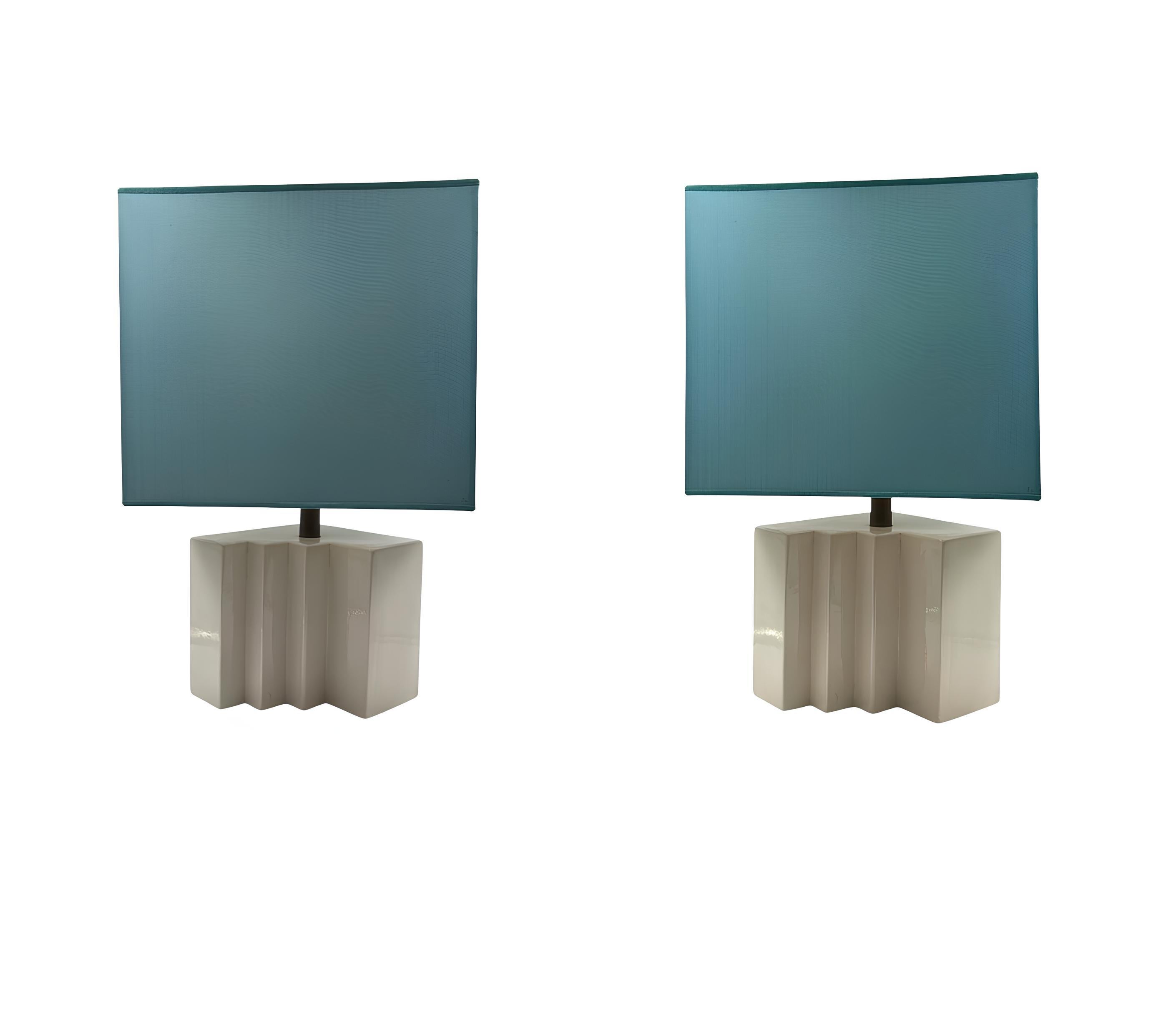 Hollywood regency set of 2 ceramic table Lamps, France 1970s in vendita 11