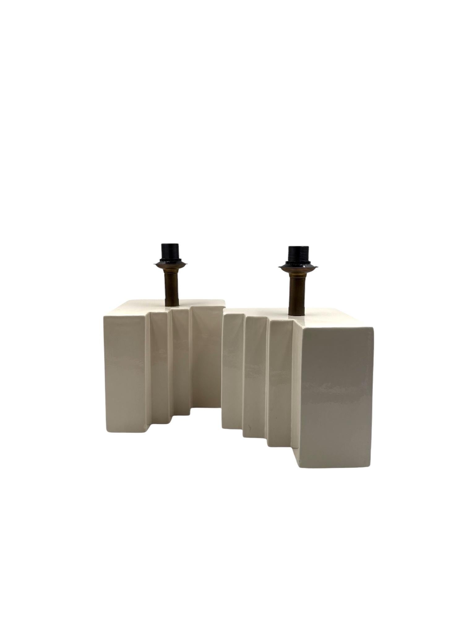 Hollywood regency set of 2 ceramic table Lamps, France 1970s In condizioni buone in vendita a Firenze, IT