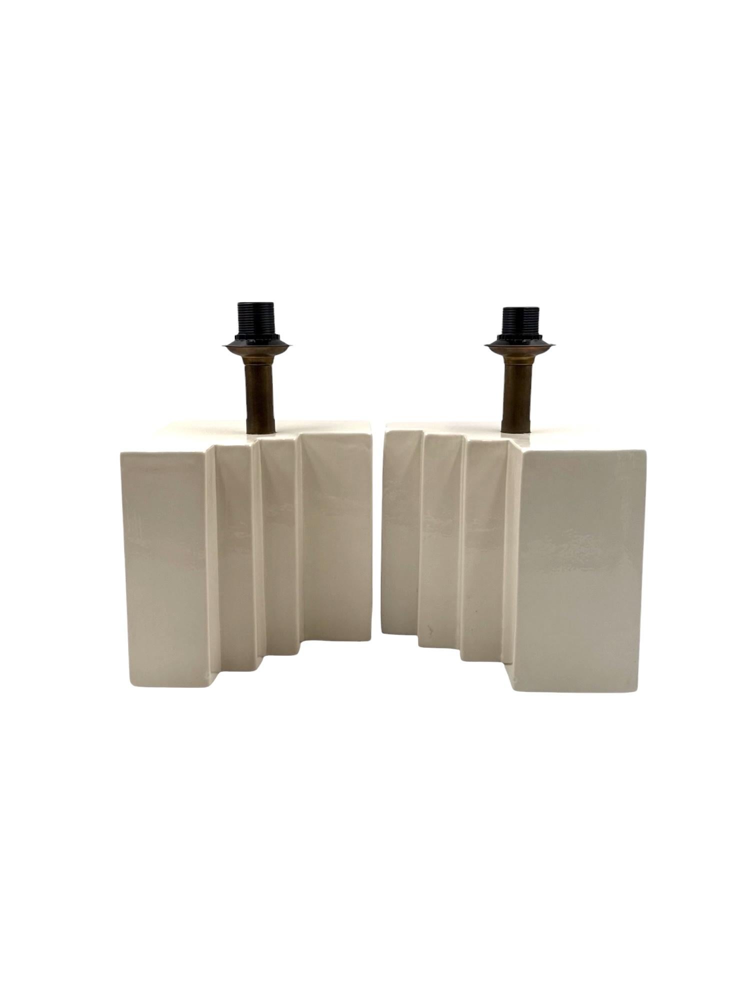 Ceramica Hollywood regency set of 2 ceramic table Lamps, France 1970s in vendita