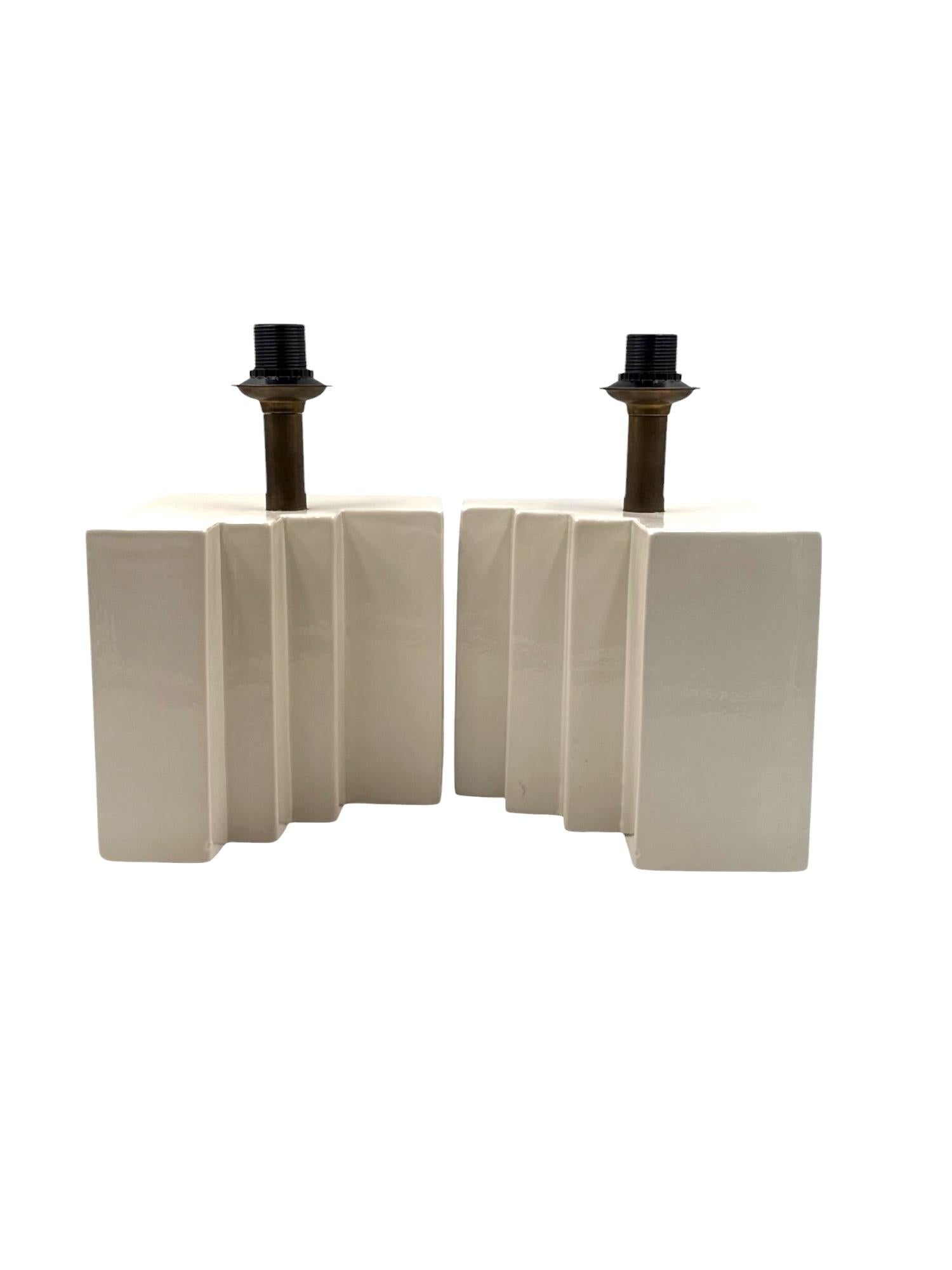 Hollywood regency set of 2 ceramic table Lamps, France 1970s in vendita 1