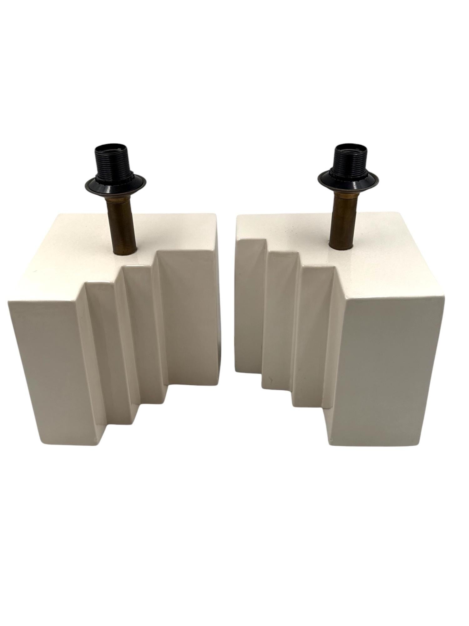 Hollywood regency set of 2 ceramic table Lamps, France 1970s in vendita 2