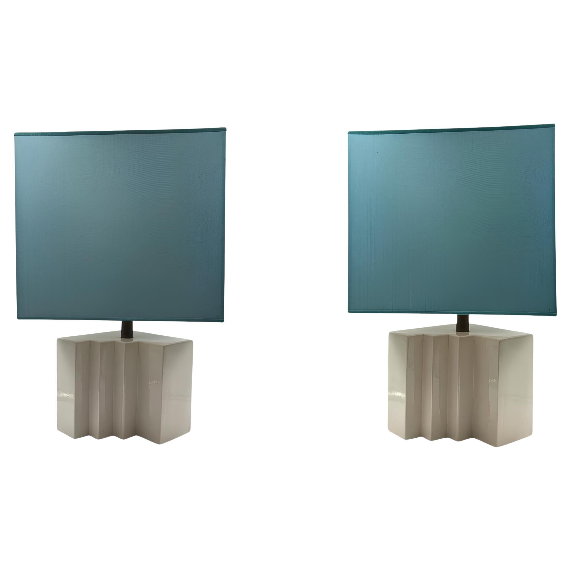 Hollywood regency set of 2 ceramic table Lamps, France 1970s