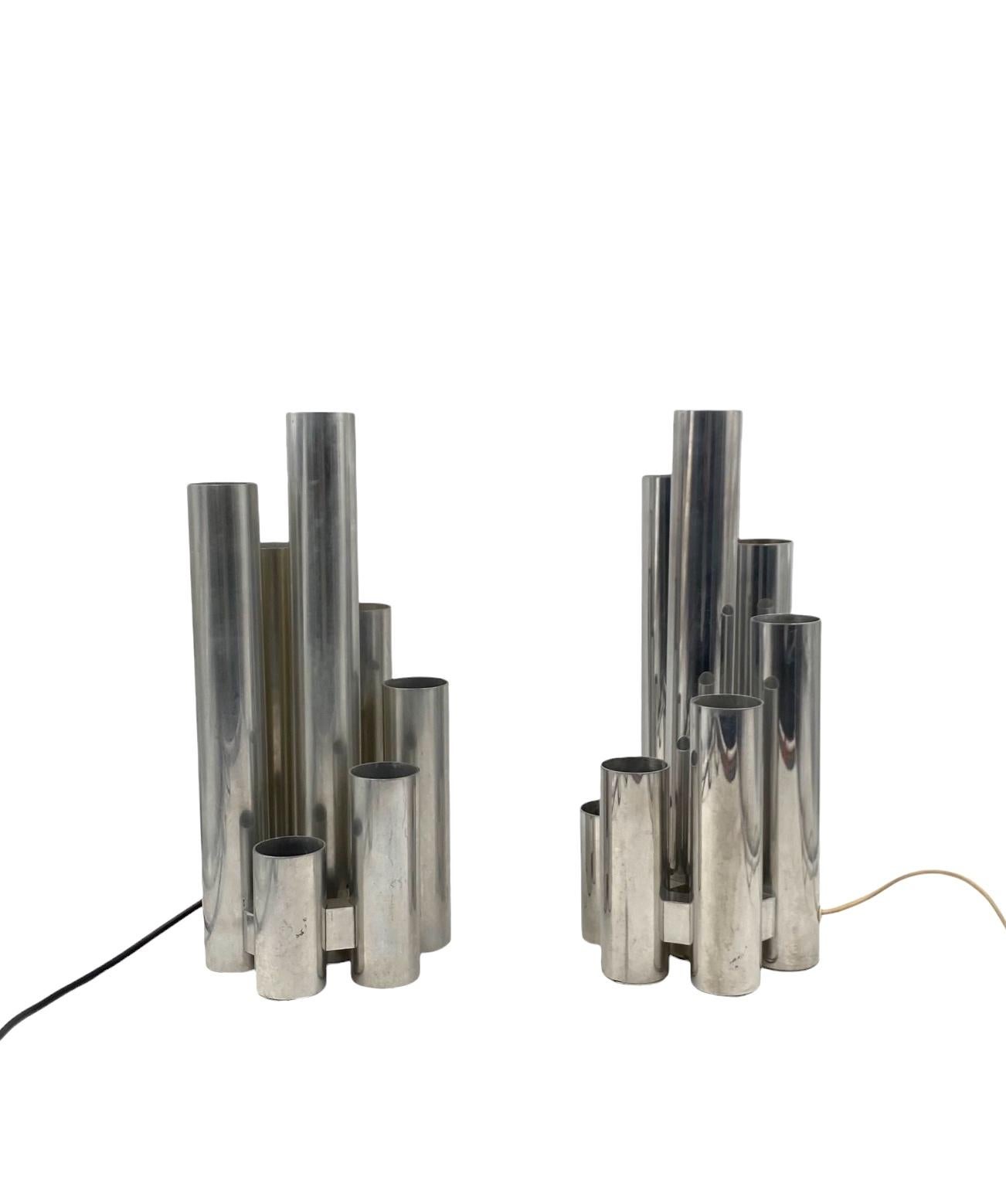 Italian Ensemble de 2 lampes de table chromées Hollywood regency, Sciolari Italie 1970 en vente