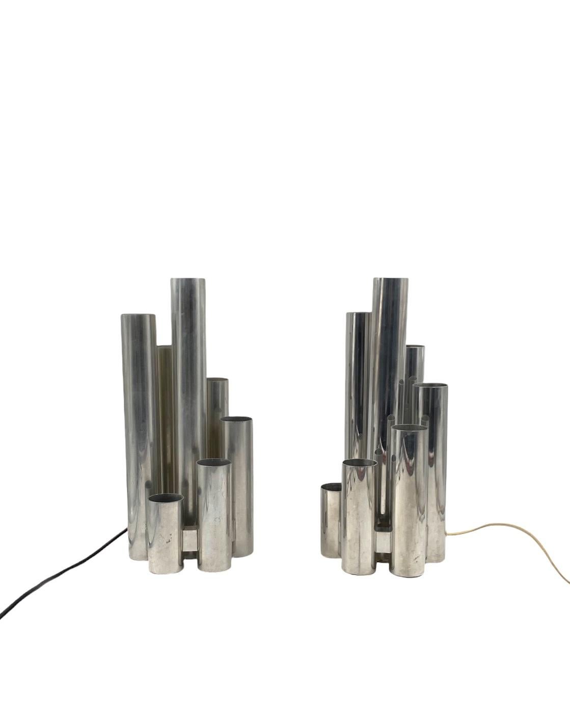 Métal Ensemble de 2 lampes de table chromées Hollywood regency, Sciolari Italie 1970 en vente