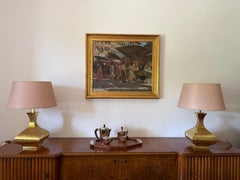 Hollywood regency set of 2 table lamps mod. Piramide, High Society Italy 1970s