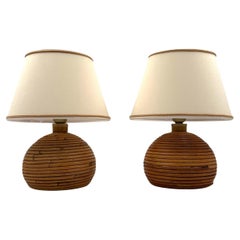Hollywood regency set of 2 wicker table lamp, Vivai del Sud, Italy 1960 ca.