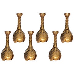 Hollywood Regency Set of Brass Palm Tree Wall / Ceiling Lights