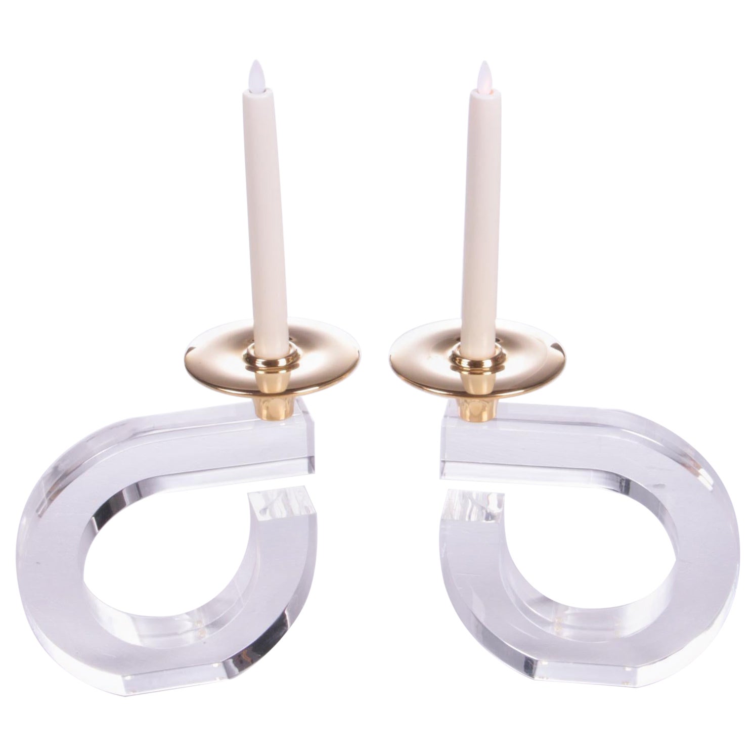 Hollywood Regency Set of Plexiglas Candlesticks, 1970