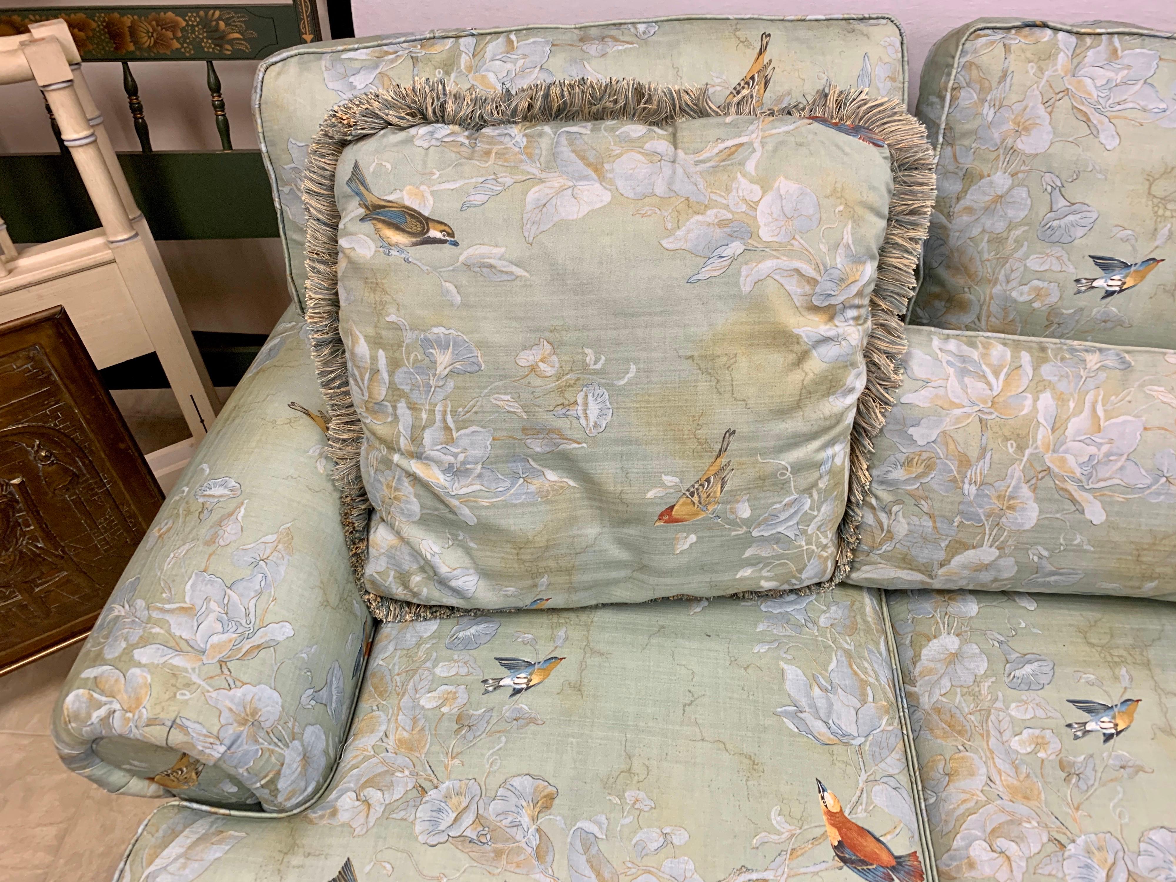 Hollywood Regency Chinoiserie Light Blue Floral Luxury Sofa 3