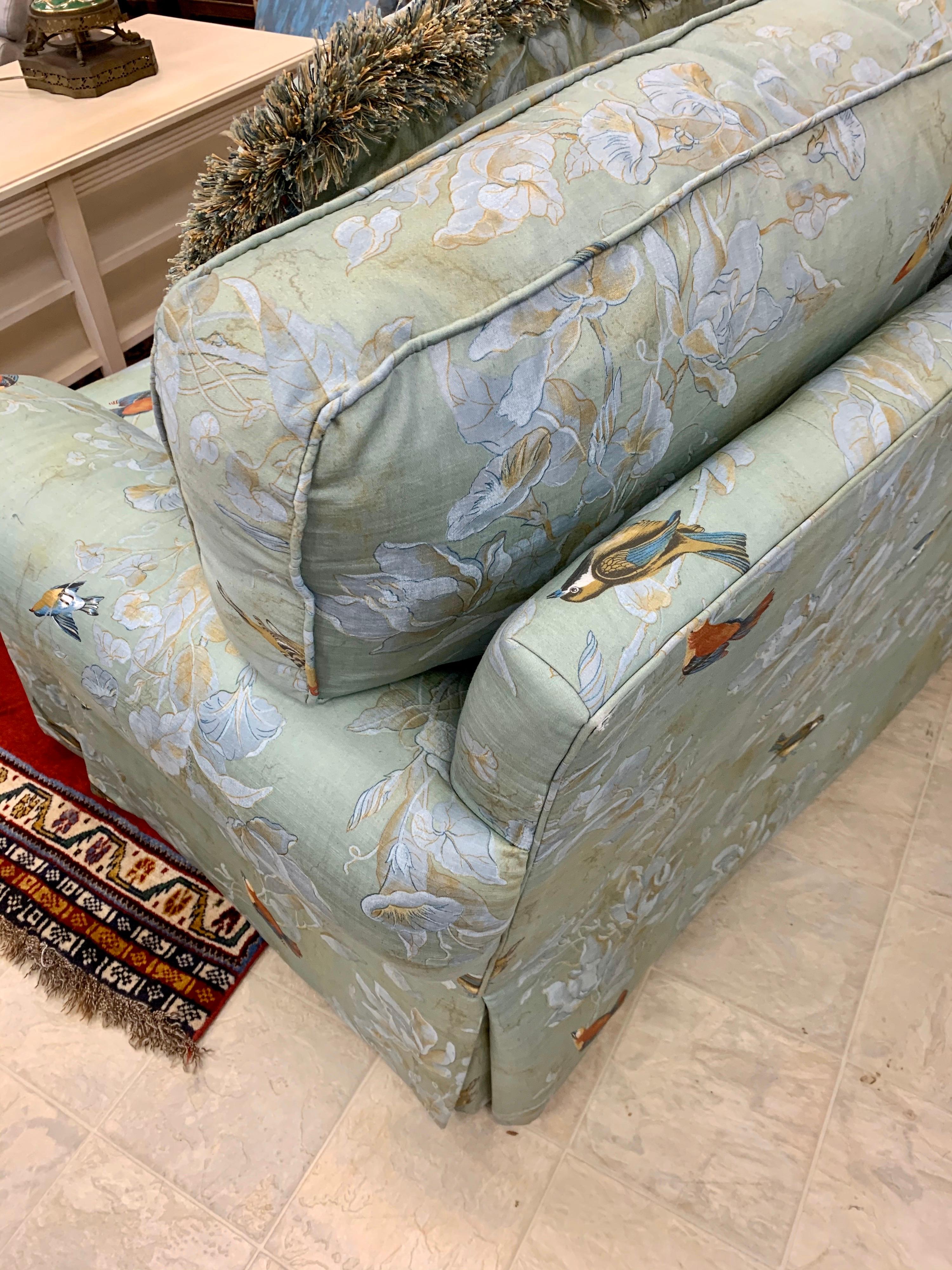 Hollywood Regency Chinoiserie Light Blue Floral Luxury Sofa 10