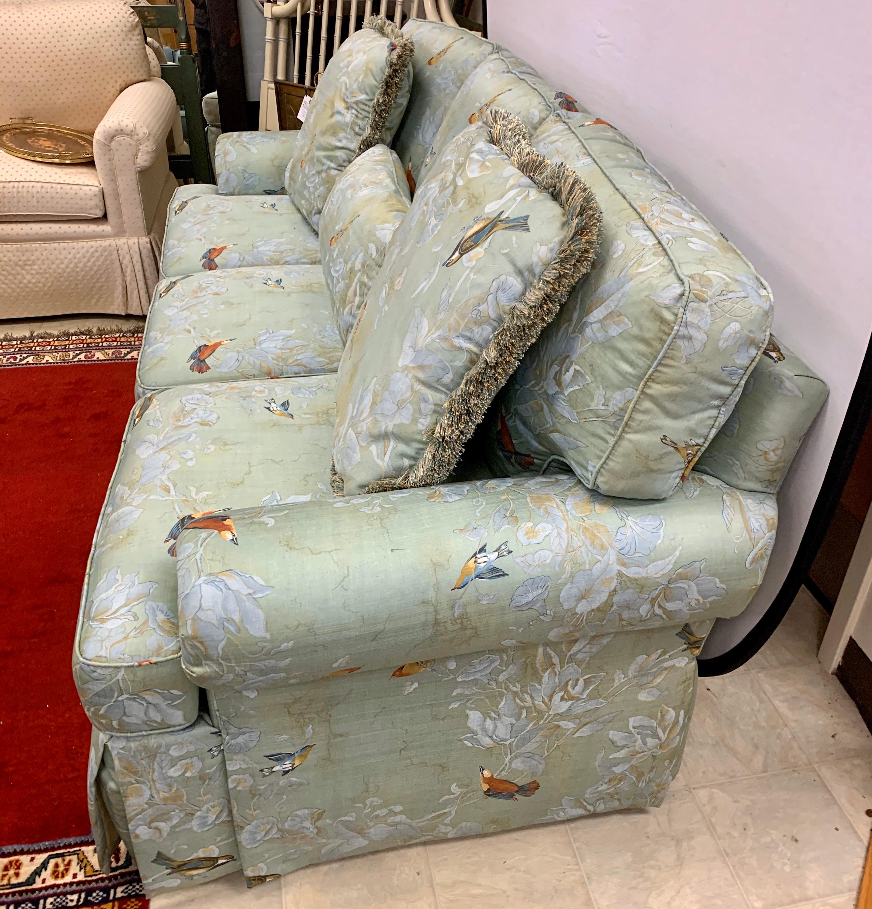 American Hollywood Regency Chinoiserie Light Blue Floral Luxury Sofa