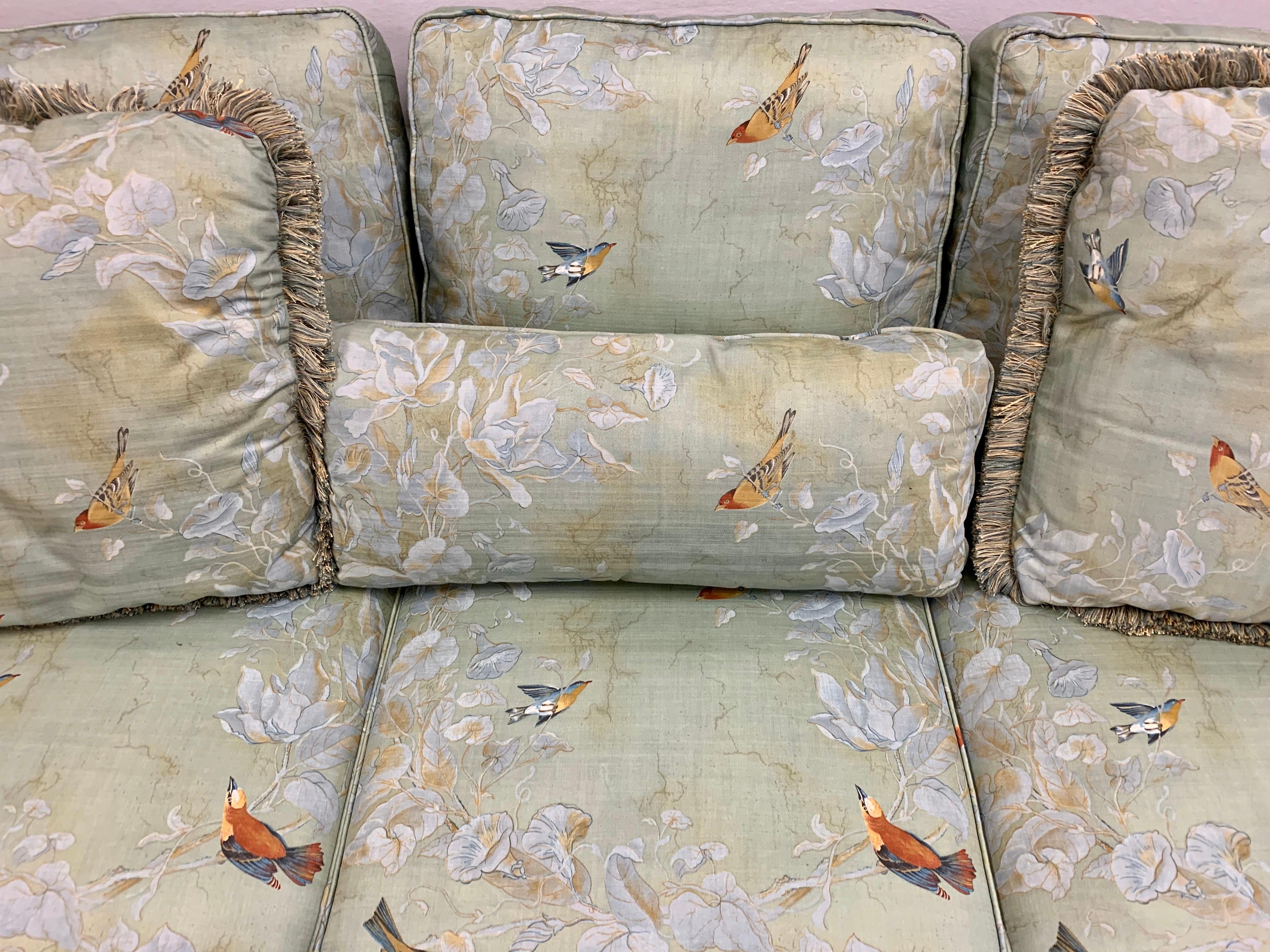 Fabric Hollywood Regency Chinoiserie Light Blue Floral Luxury Sofa