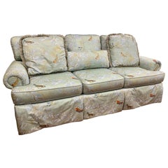 Retro Hollywood Regency Chinoiserie Light Blue Floral Luxury Sofa