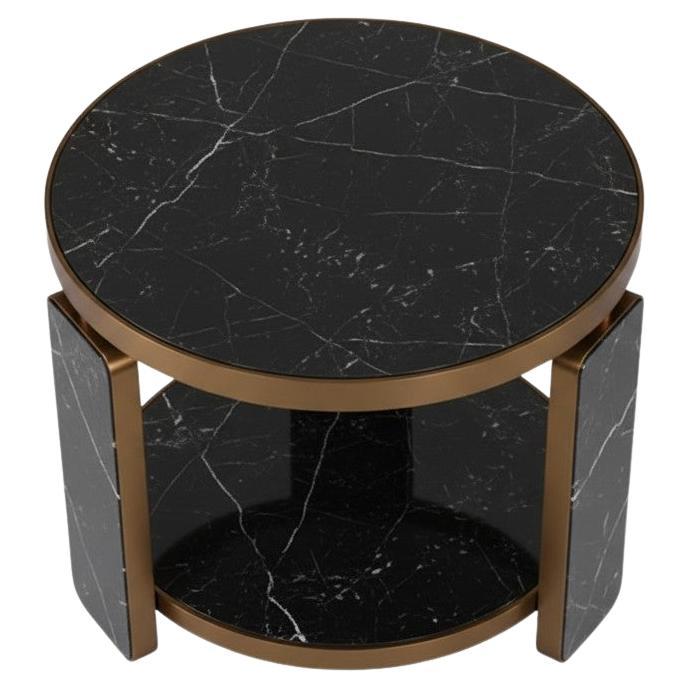 Portuguese Hollywood Regency Side Table In Brass and Marble By Jose De Castro For Sale
