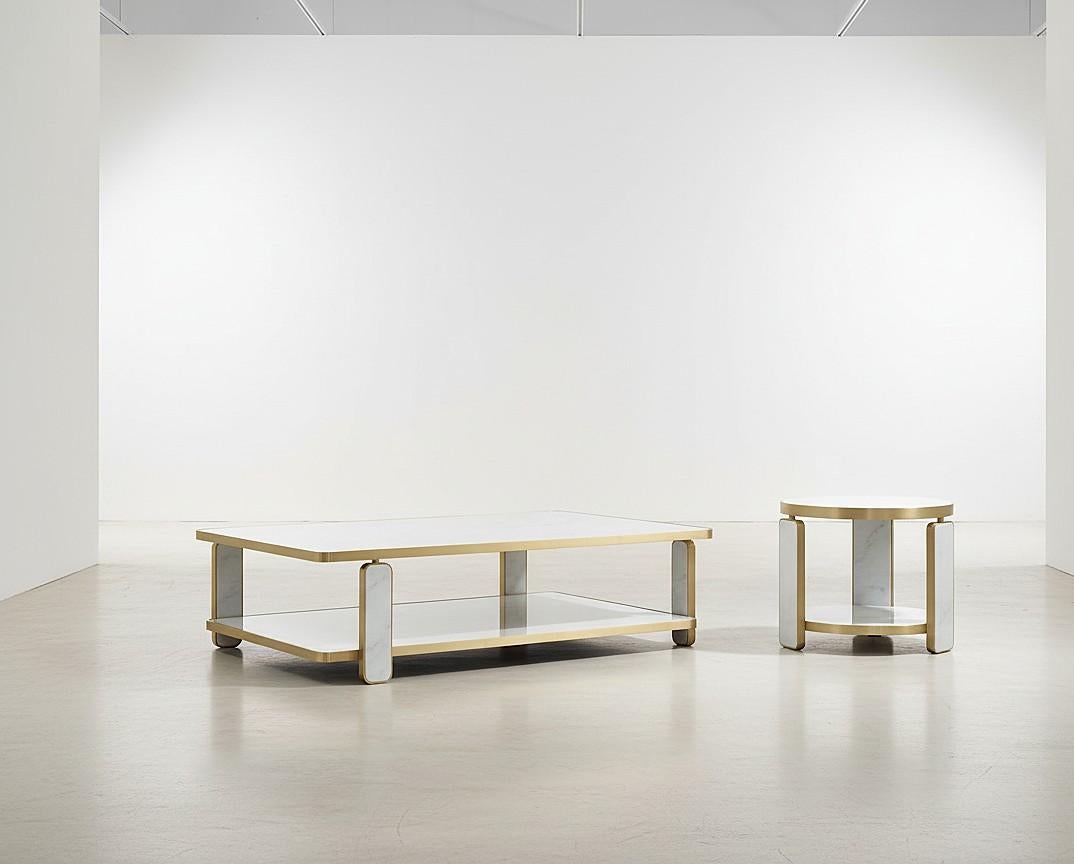 Hollywood Regency Side Table In Brass and Marble By Jose De Castro For Sale 1