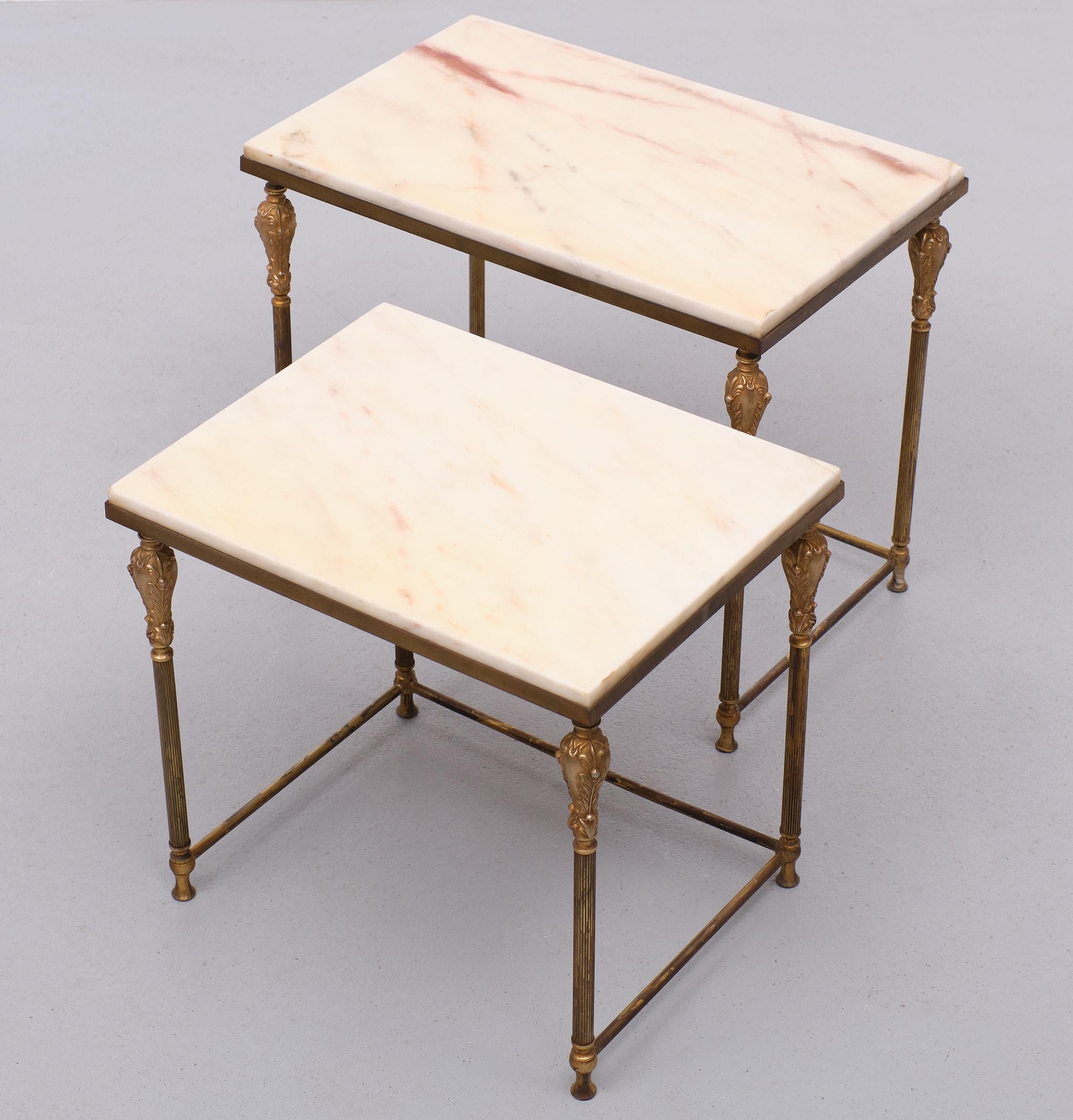 Hollywood Regency side tables Brass and Marble  1970s France  1