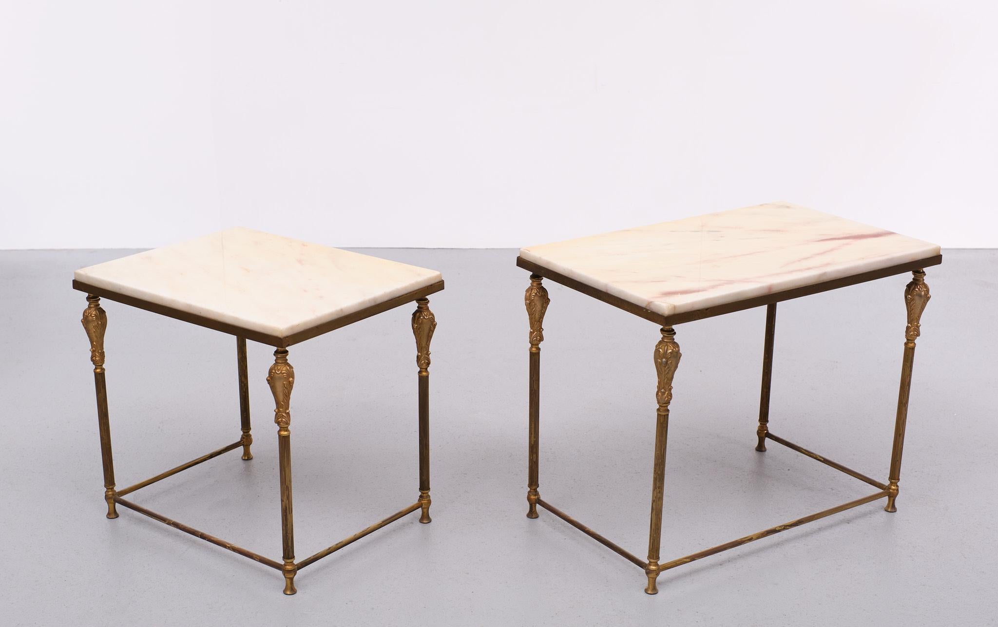 Hollywood Regency side tables Brass and Marble  1970s France  2