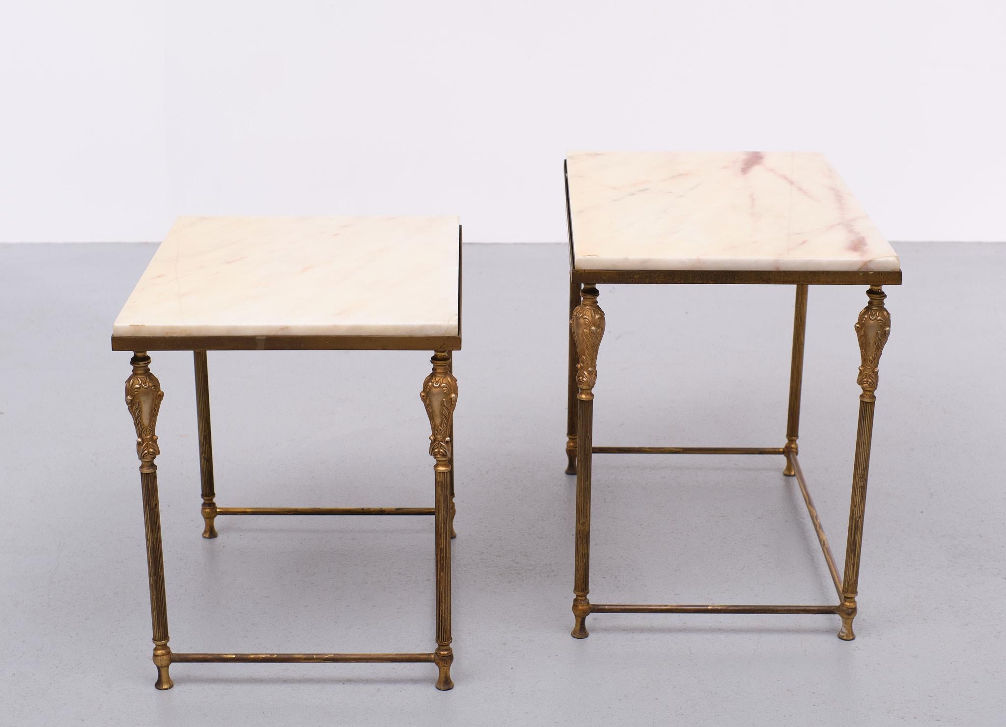 Hollywood Regency side tables Brass and Marble  1970s France  3