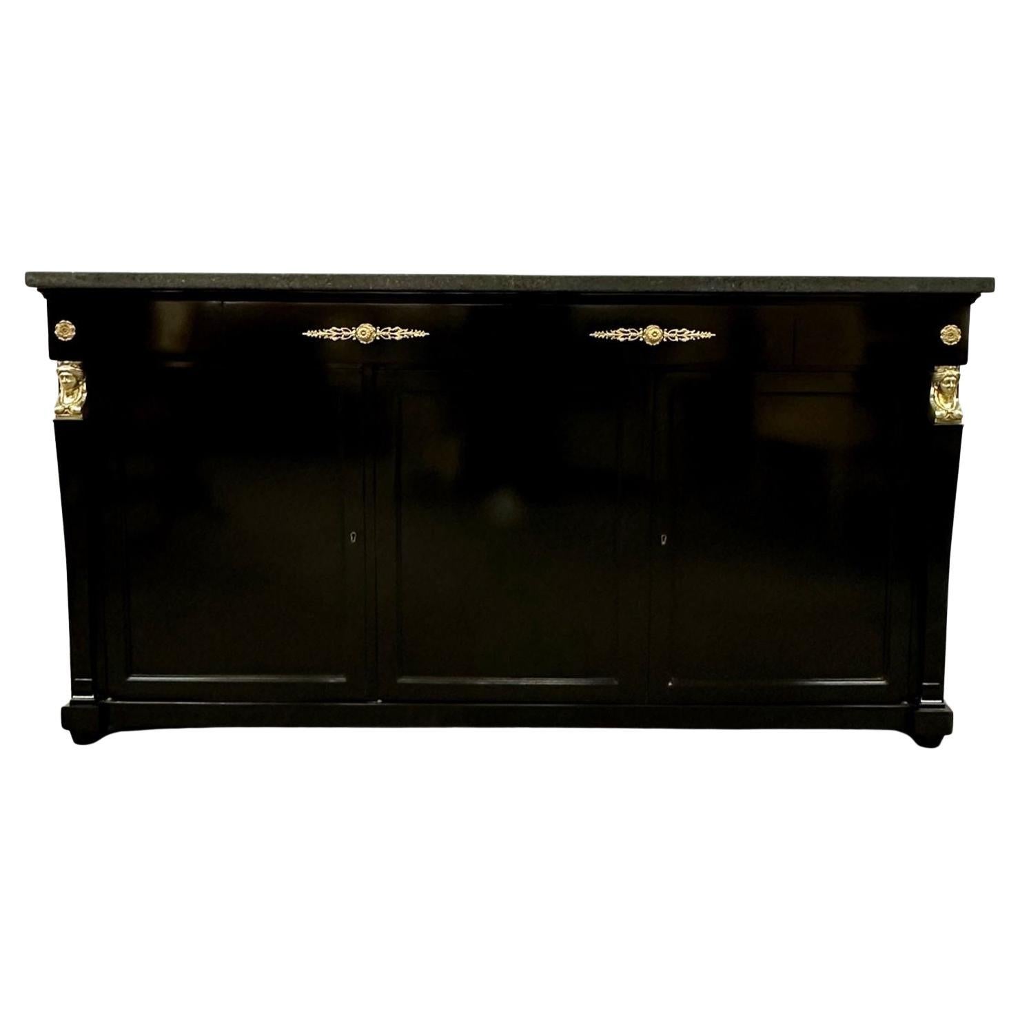 Hollywood Regency Sideboard / Credenza / Cabinet, Bronze Mounted, Empire Style For Sale