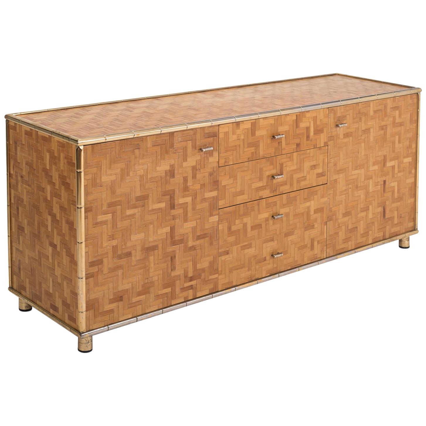 Hollywood Regency Sideboard in Rattan and Bamboo, 1970s