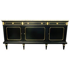 Hollywood Regency Sideboard, Manner Jansen, Ebony, Bronze, Marble, France, 1940s