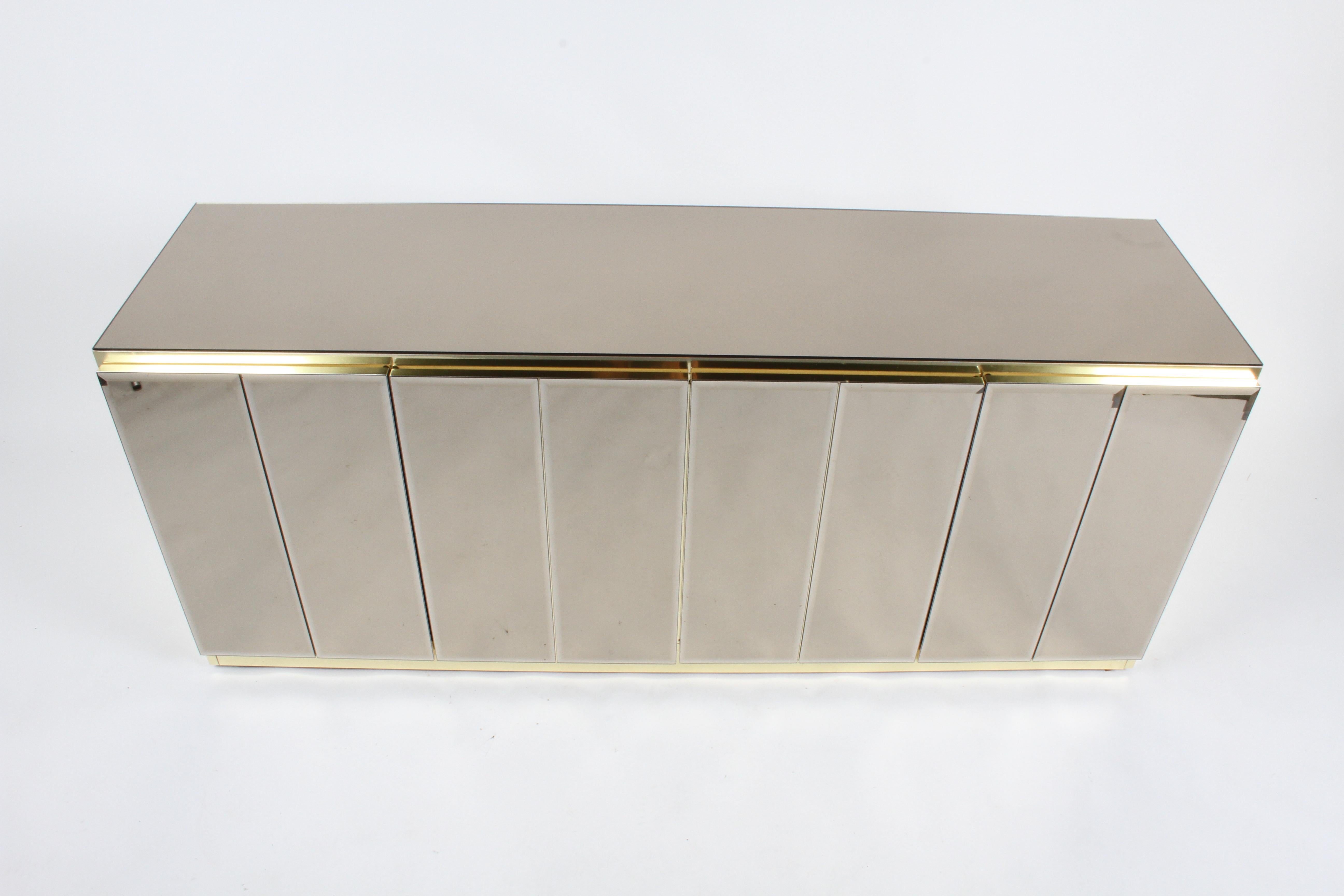1970s Hollywood Regency Glam Ello Bronze Mirror and Brass Credenza / Sideboard 7