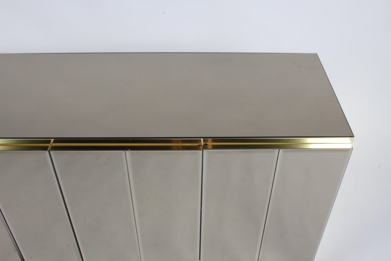 Hollywood Regency Signed Ello Bronze Mirror and Brass Credenza / Sideboard In Good Condition For Sale In St. Louis, MO