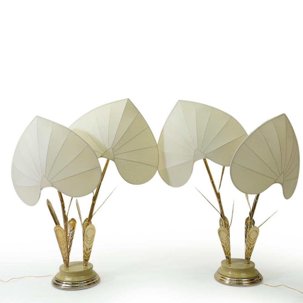Italian Hollywood Regency Silk and Brass Table Lamps by Antonio Pavia, 1970s For Sale