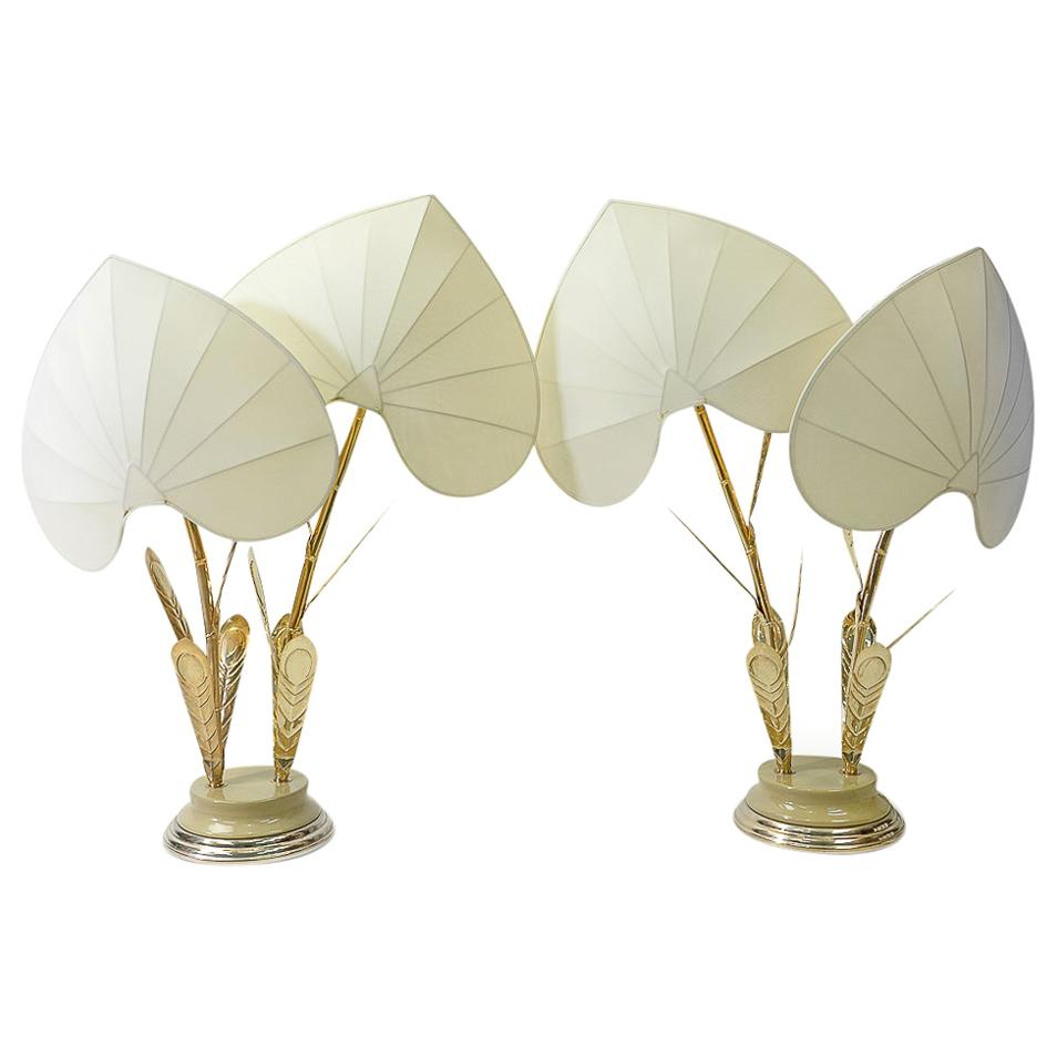 Hollywood Regency Silk and Brass Table Lamps by Antonio Pavia, 1970s