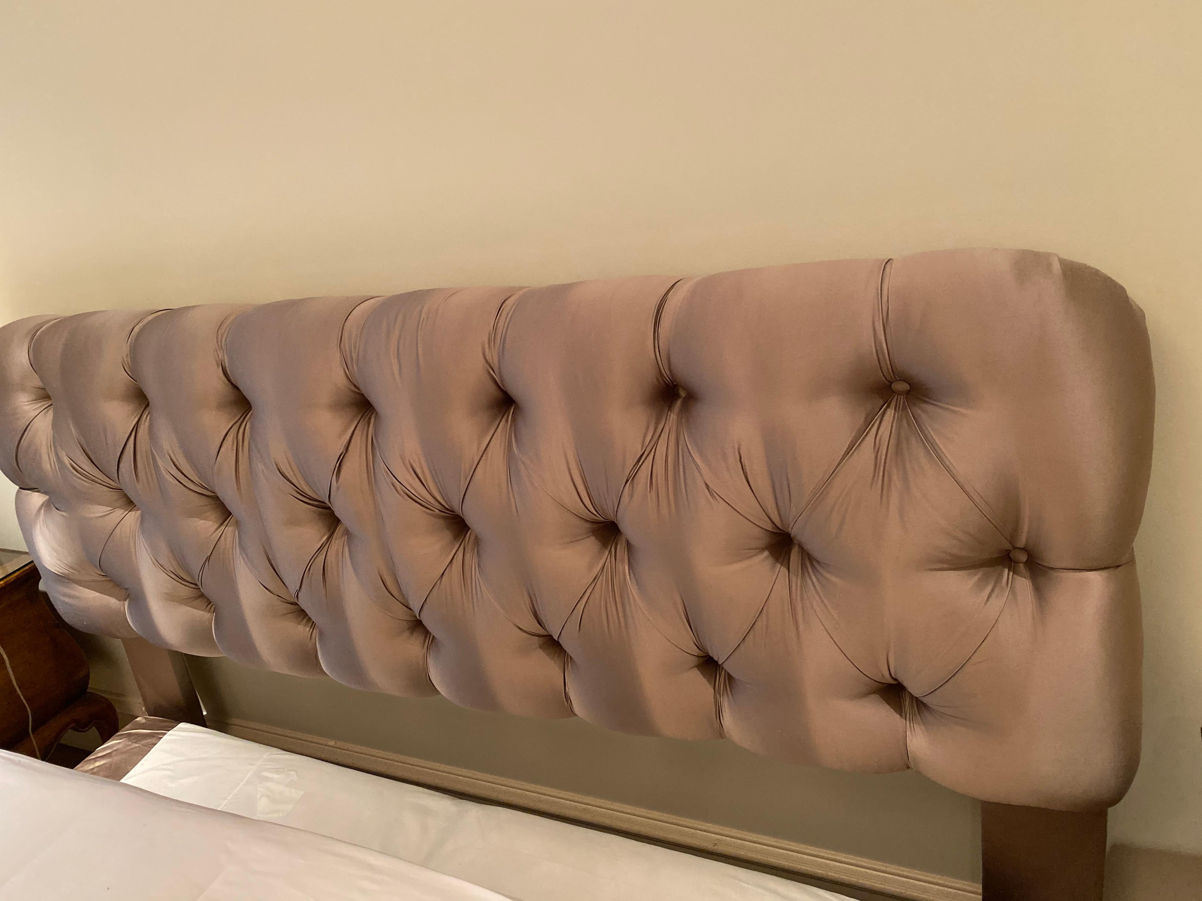 Hollywood Regency Silk Upholstered Headboard In Good Condition For Sale In Chicago, IL