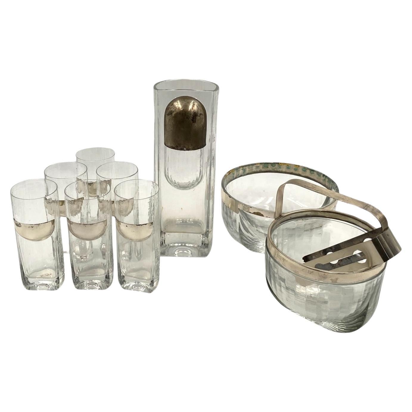 Hollywood Regency Silber-Cocktailset, Taddei Sestini, Kristal Krisla Italien 1970 im Angebot