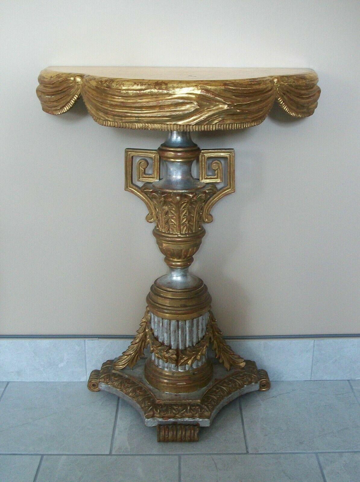 Italian Hollywood Regency Silver & Gold Giltwood Console Table, Italy, circa 1960's For Sale