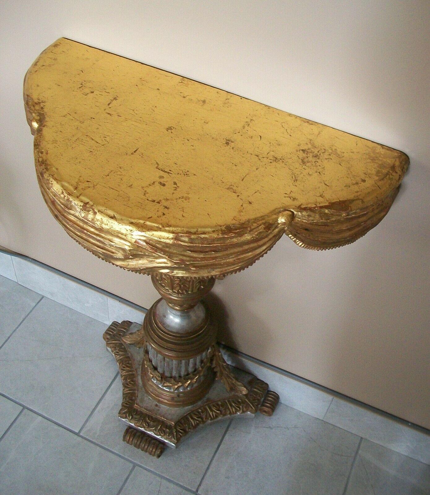 Hand-Carved Hollywood Regency Silver & Gold Giltwood Console Table, Italy, circa 1960's For Sale