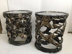 Hollywood Regency Silver Leaf Ribbon Drinks Tables, Style of Tony Duquette