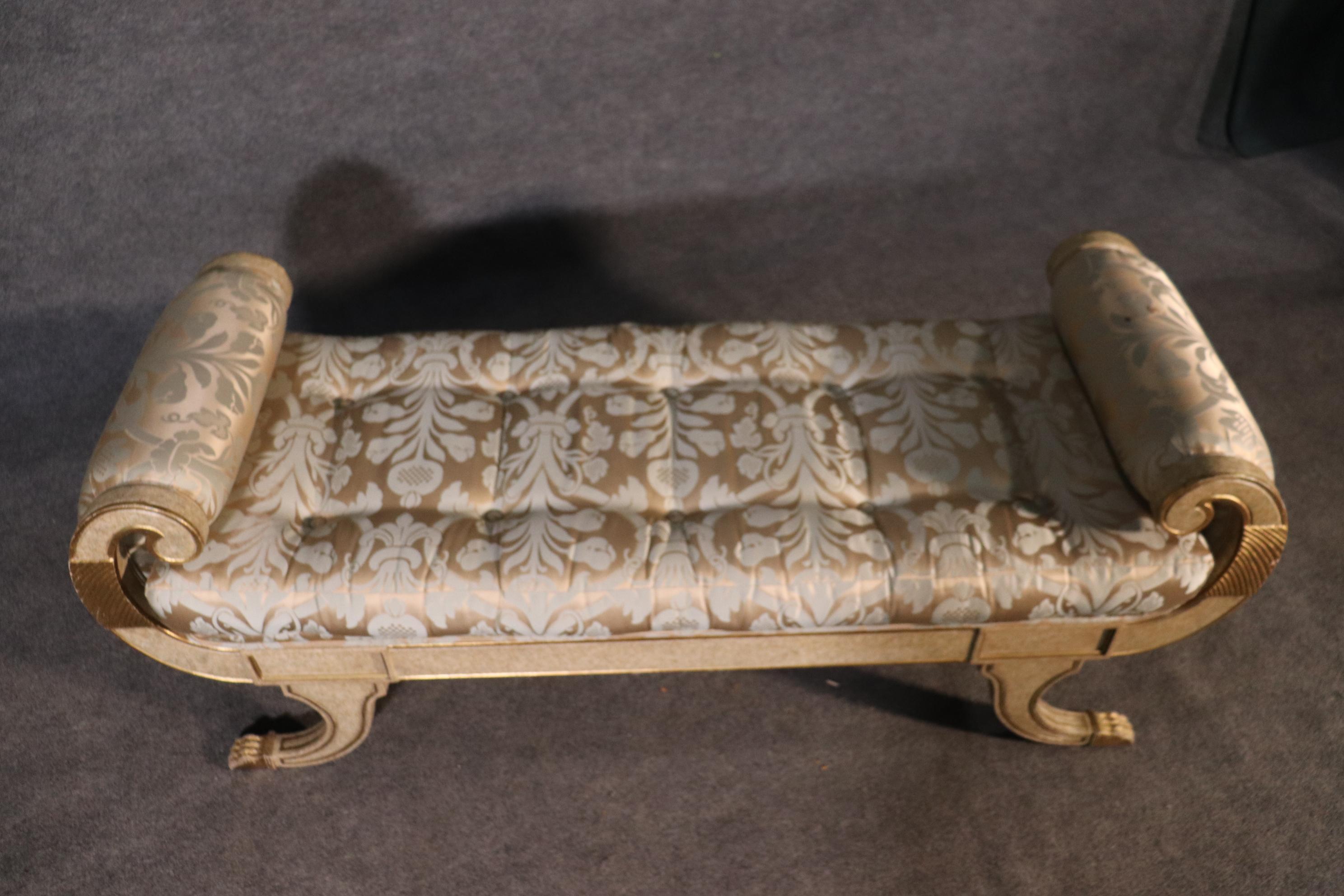 Walnut Hollywood Regency Silver Leafed Carved Gondola Form Bench Chaise, C1990