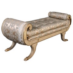 Hollywood Regency Silver Leafed Carved Gondola Form Bench Chaise, C1990