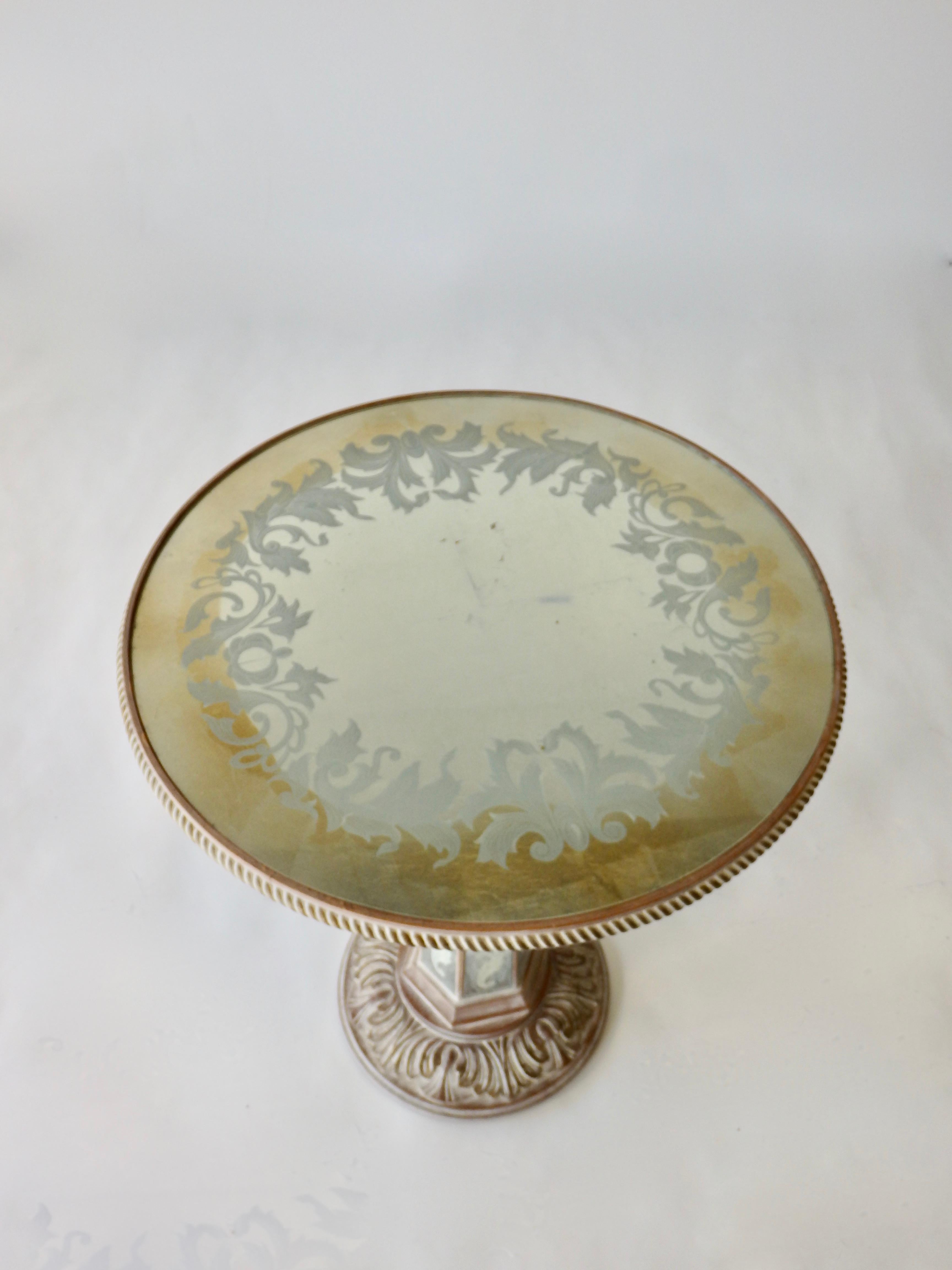 Hollywood Regency Silver Leafed Glass Top Table Attributed to Grosfeld House In Good Condition For Sale In Ferndale, MI