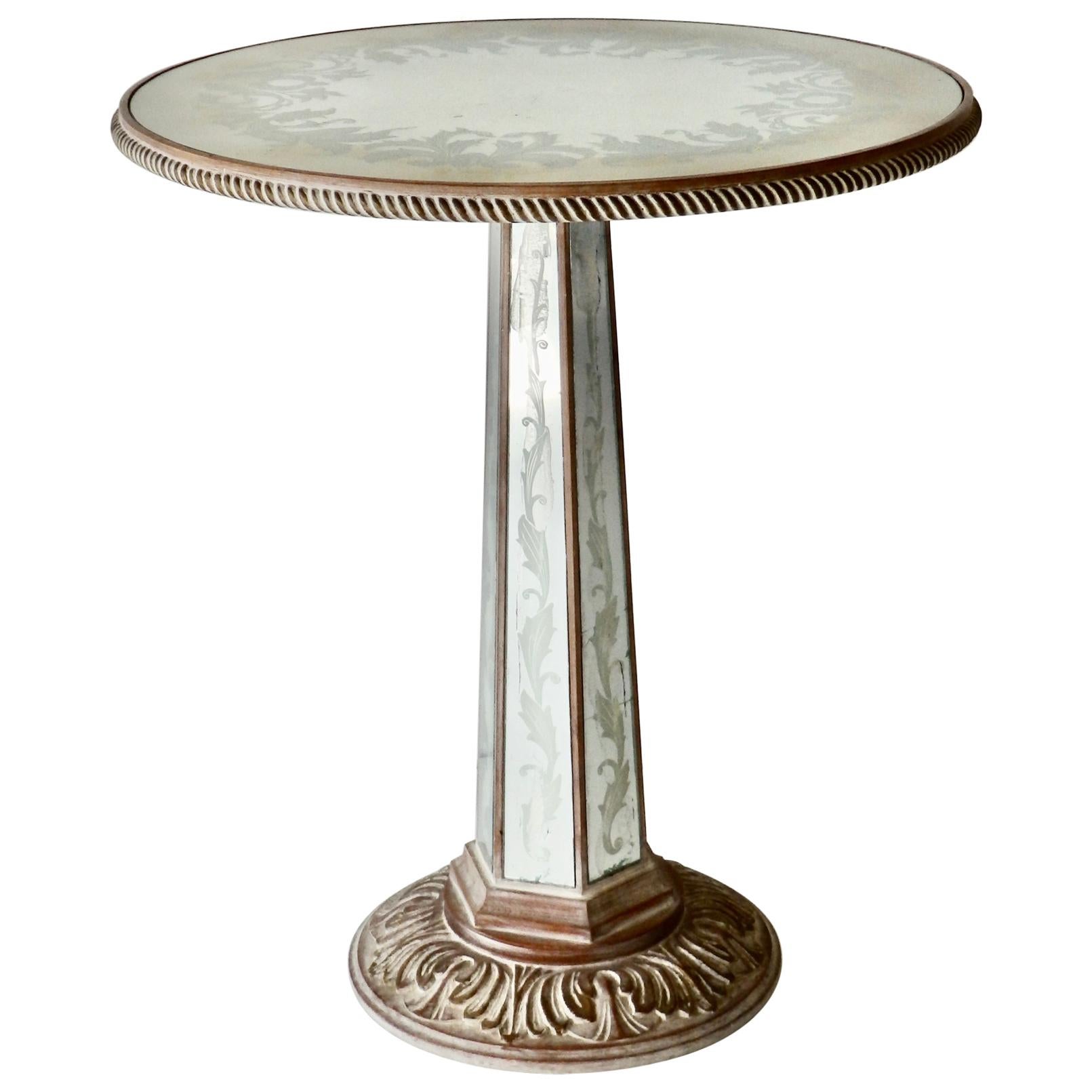 Hollywood Regency Silver Leafed Glass Top Table Attributed to Grosfeld House