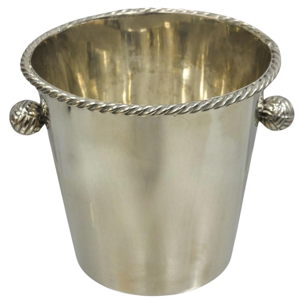 Hollywood Regency Cubitera enfriadora de champán chapada en plata con asas de nudo en venta