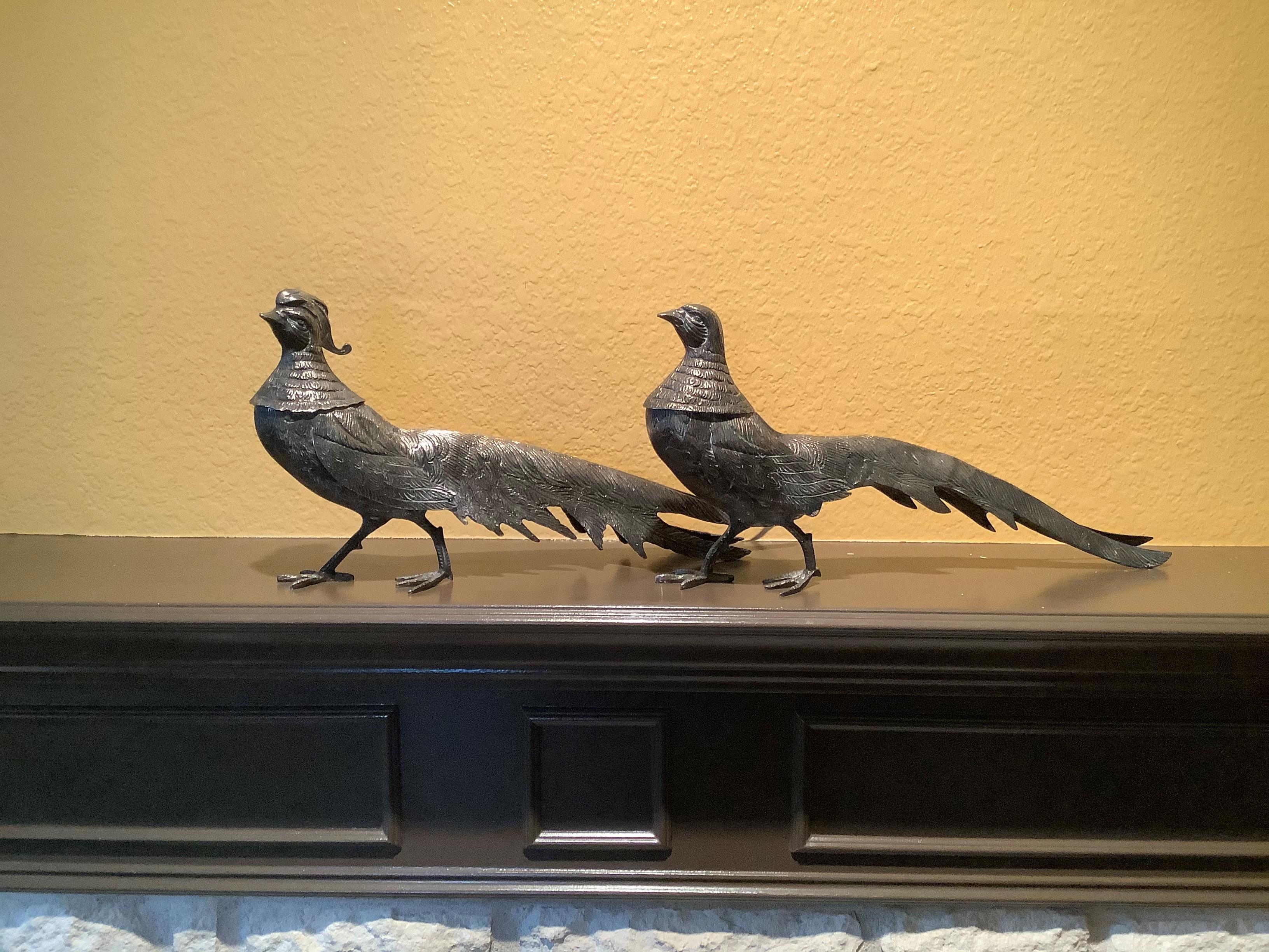 Hollywood Regency Silver-Plated Peacocks, a Pair In Excellent Condition In Austin, TX