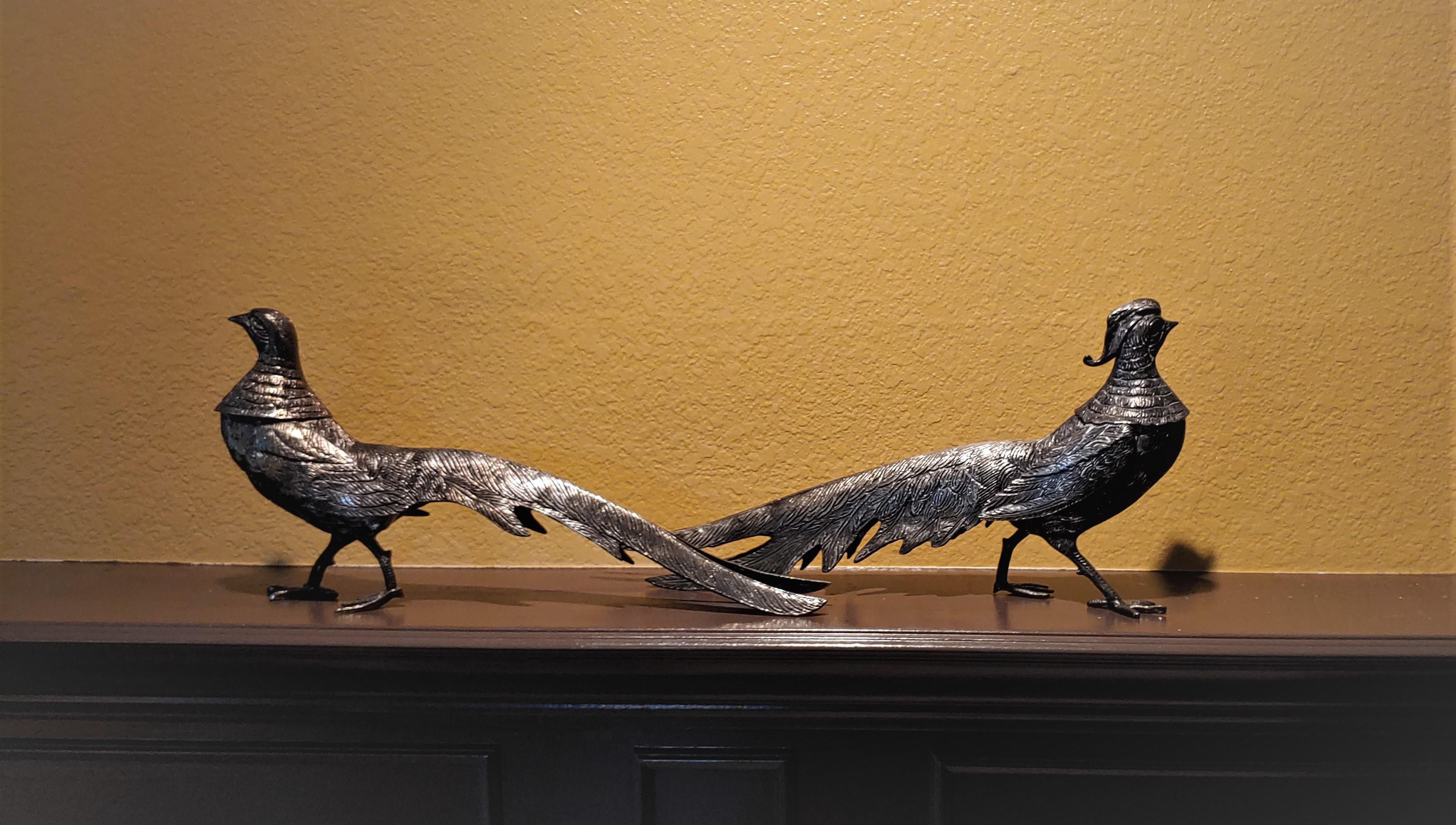 Hollywood Regency Silver-Plated Peacocks, a Pair 1
