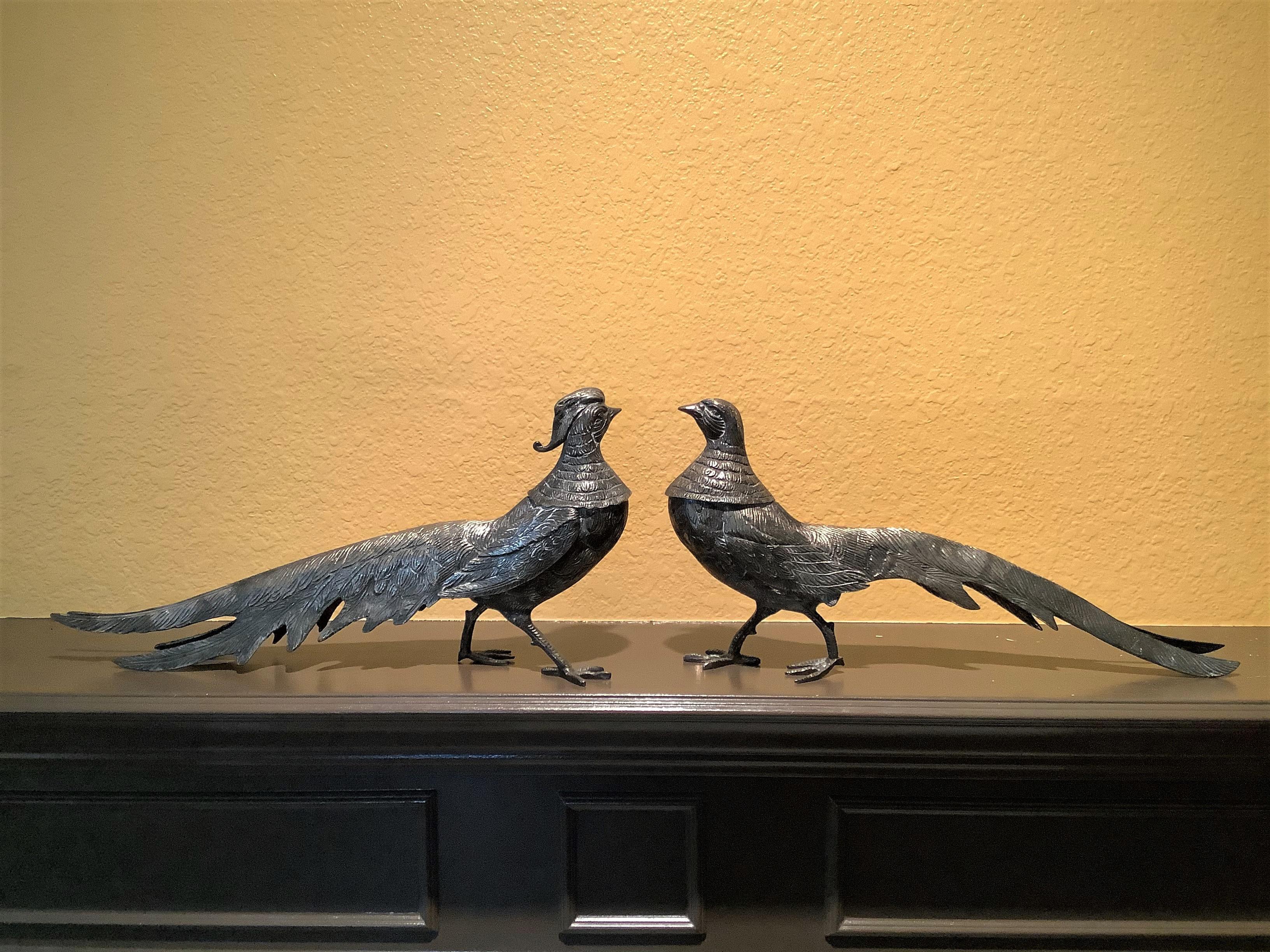 Hollywood Regency Silver-Plated Peacocks, a Pair 2