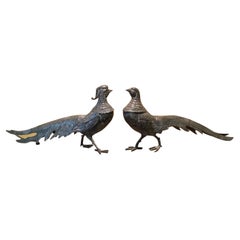 Hollywood Regency Silver-Plated Peacocks, a Pair