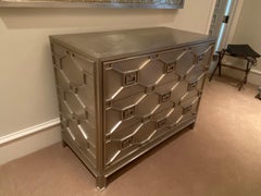 Hollywood Regency Silver Textured Oversized Chest of Drawers