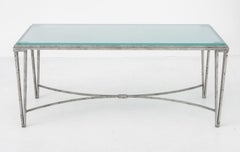 Hollywood Regency Silvered Metal & Glass Low Table